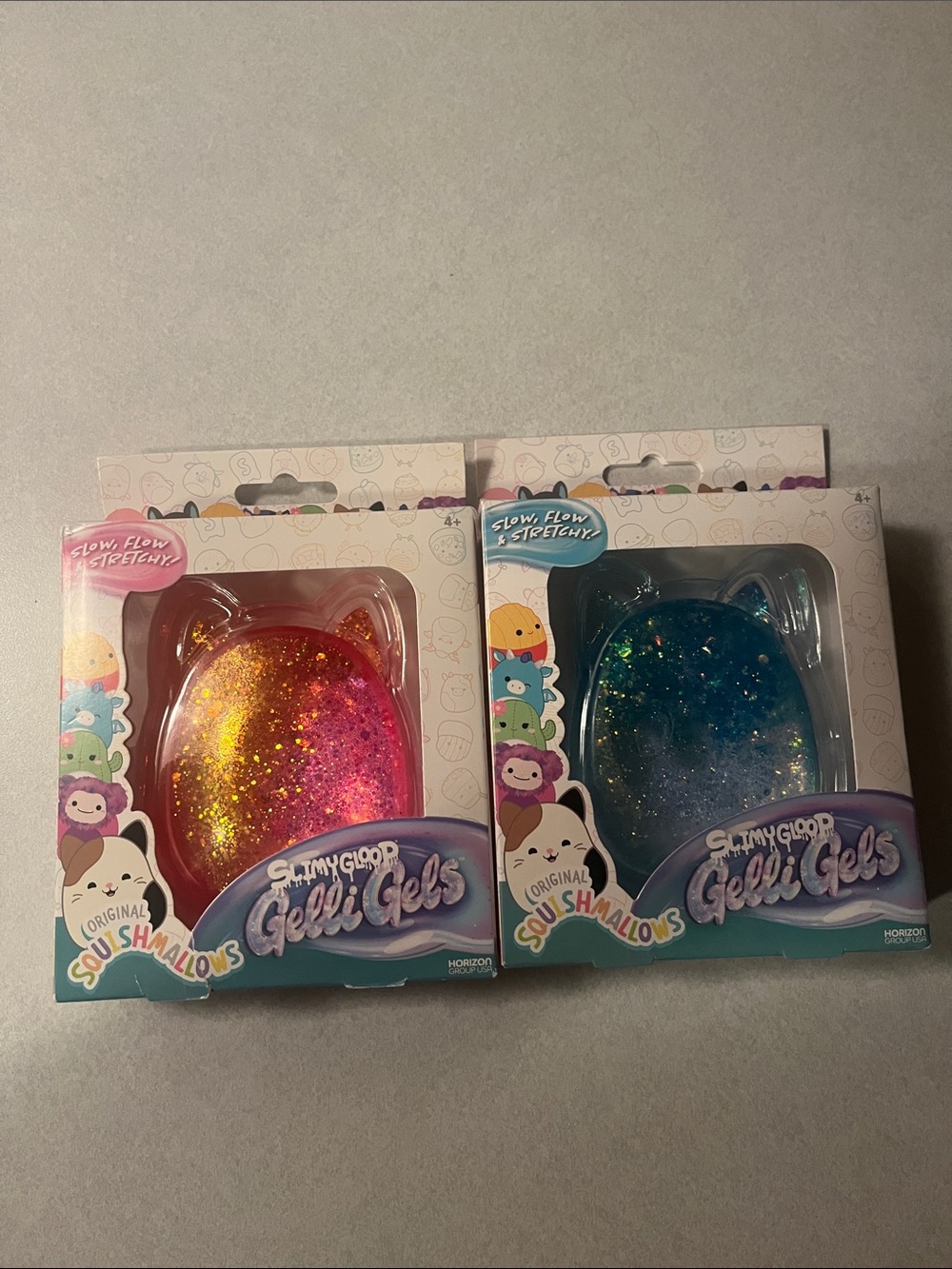 Slimy Gloop Gelli Gels Squishmallow Cat Shape - Pink/Gold Glitter/Blue Glitter